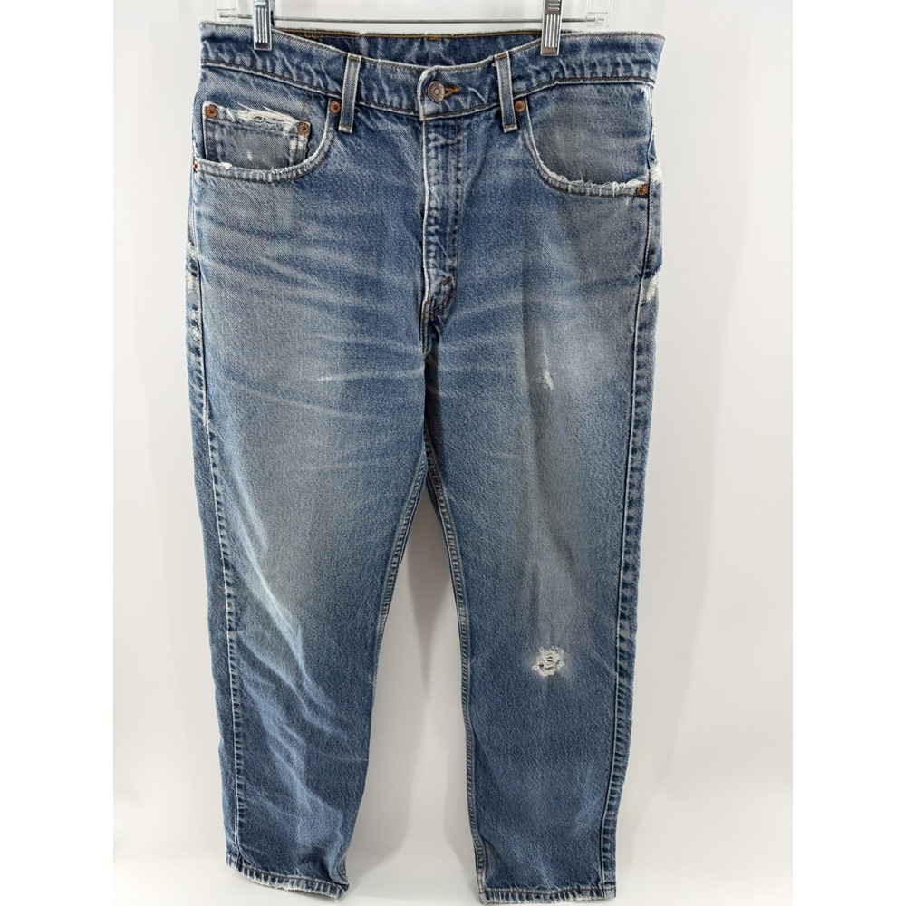 Vintage Levis 505 Red Tab Jeans Mens 34x32 Light Wash Straight Leg Distressed 98